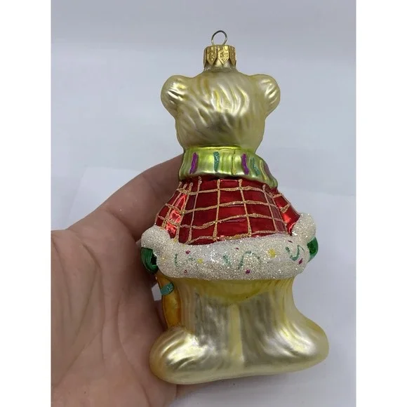Old World Style Blown Glass Christmas Gold Teddy Bear Tree Ornament - Picture 2 of 3